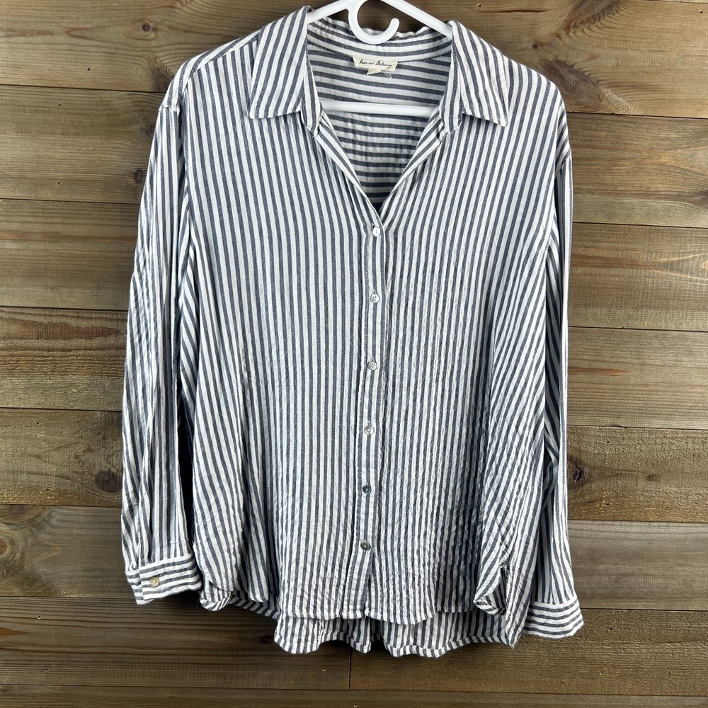 Jane & Delancey Womens Shirt Long‎ Sleeve Button Up Striped Size Large